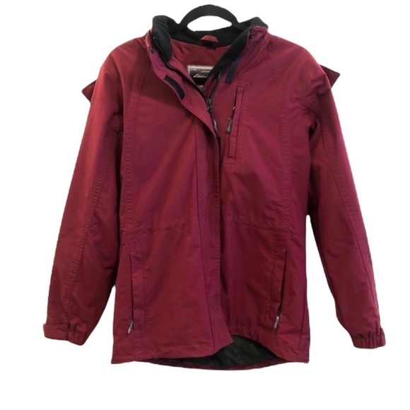 Eddie Bauer Weatheredge Insulated Burgundy Red Fleece Lined Coat M - Picture 1 of 15